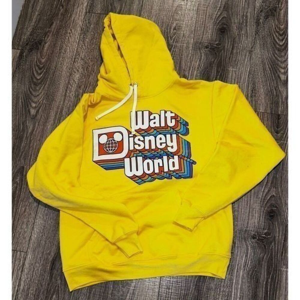 Disney Parks Mens Yellow Walt Disney World Pullover Hoodie Size S